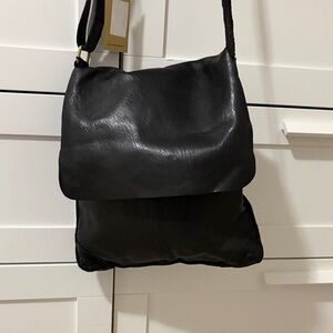 New Maxon Italian Black Leather Crossbody Bag